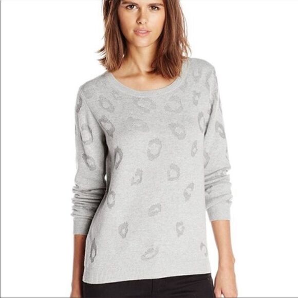 Joie Gray Lilibeth Leopard Animal Print Embossed Sweater - Picture 2 of 11